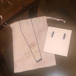 Kendra Scott navy gunmetal earrings and necklace